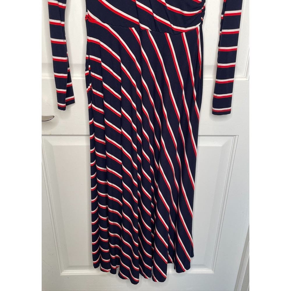 Boden Women's Faux Wrap Midi Dress 6R Navy Stripe Stretch Marine Preppy Coastal - Picture 3 of 11